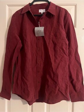 Ginia \ rtw silk linen button up burgundy shirt preppy chic nwt reformation alc